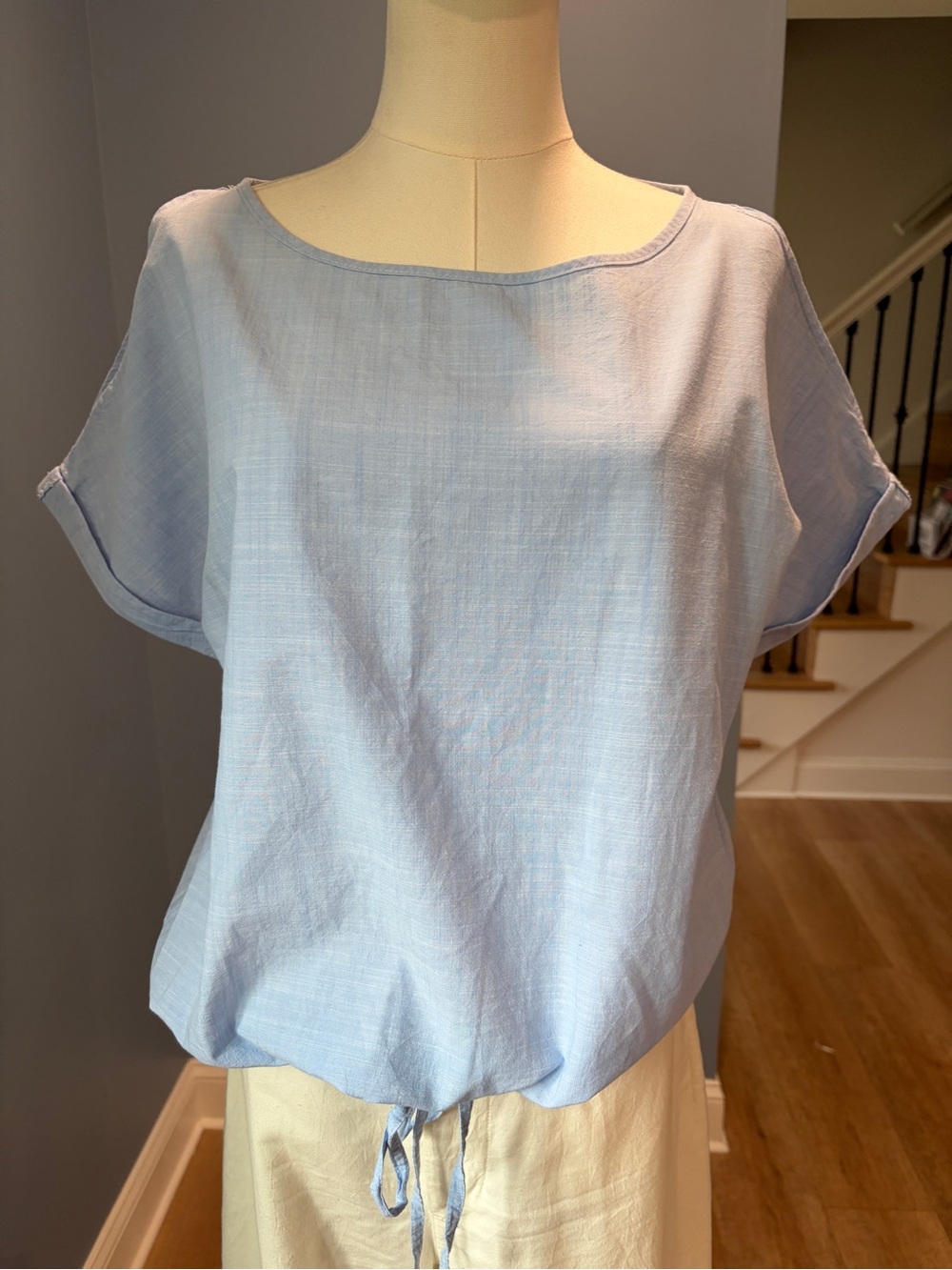 Joe’s Jeans Collection Blue Cotton Cold Shoulder Drawstring Blouse Small
